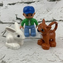 Lego Duplo Figures Boy In Cap Bunny Rabbit Cat Kitten Brown White Blue - $11.88