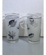 Vintage~Libbey LEAF Design Juice Glasses Frosted White Black Lot of 2 - £7.49 GBP