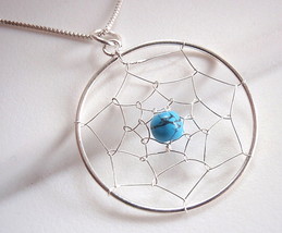 Blue Turquoise Dream Catcher Pendant 925 Sterling Silver Corona Sun Jewelry - £7.93 GBP