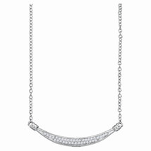 10k White Gold Womens Round Diamond Curved Bar Pendant Necklace 1/6 Cttw - £233.77 GBP