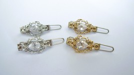 Two small tiny gold or silver crystal hair pin clip barrettes fine hair - $10.95