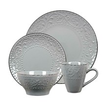 Lorren Home Trends 16 Piece Stoneware Scroll Dinnerware SET-GRAY - £68.60 GBP