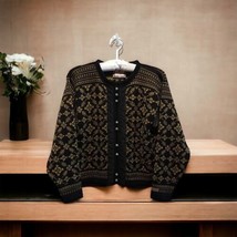 RARE Dale of Norway Cardigan Sweater 100% Wool Size S Black Gold, Silver... - £133.57 GBP