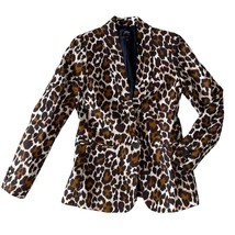 J Crew Parke Blazer Womens Size 2 Linen Blend Leopard Animal Print Jacket - £31.24 GBP