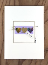 Trio of Painted Paper Love You Hearts on Wire Greeting ​Card - £6.26 GBP