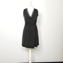 19 Cooper Womens A-Line Metallic Lace Trim V-Neck Black Dress Size XS NEW - $22.52
