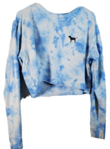 PINK Victoria&#39;s Secret Cropped Top Womens XS White Blue Tie Dye Knit Pullover - £13.02 GBP