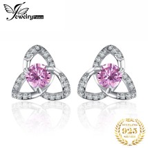 JewelryPalace Flower Created Pink Sapphire 925 Silver Stud Earrings for Women Fa - £16.82 GBP