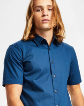 Hugo Boss Mens Slim-Fit Tonal Embroidered Logo Button-Down Shirt Dark Blue-Small - £31.62 GBP