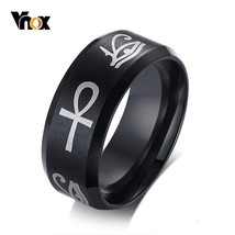 VNOX Trendy Egyptian Theme Stainless Steel Eye of Horus & Ankh Cross Ring - Men - £12.78 GBP