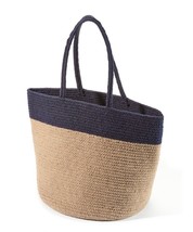 Two-Tone Oversize Tote Bag Superior Eco-friendly Neutral Navy and Tan  21" x 14"