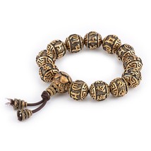 Charm Bead Metal Bracelet Men Copper Carved OM Prayer Tibetan Buddhism Mala Medi - £22.57 GBP