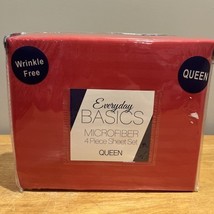 Microfiber Red Striped Damask Queen Sheet Set Everyday Basics Polyester - $562.62 MXN