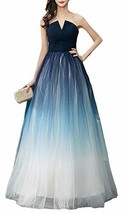 Gradient Tulle Long Ombre Prom Dresses Pleats Formal Evening Gowns Blue White 4 - $108.90