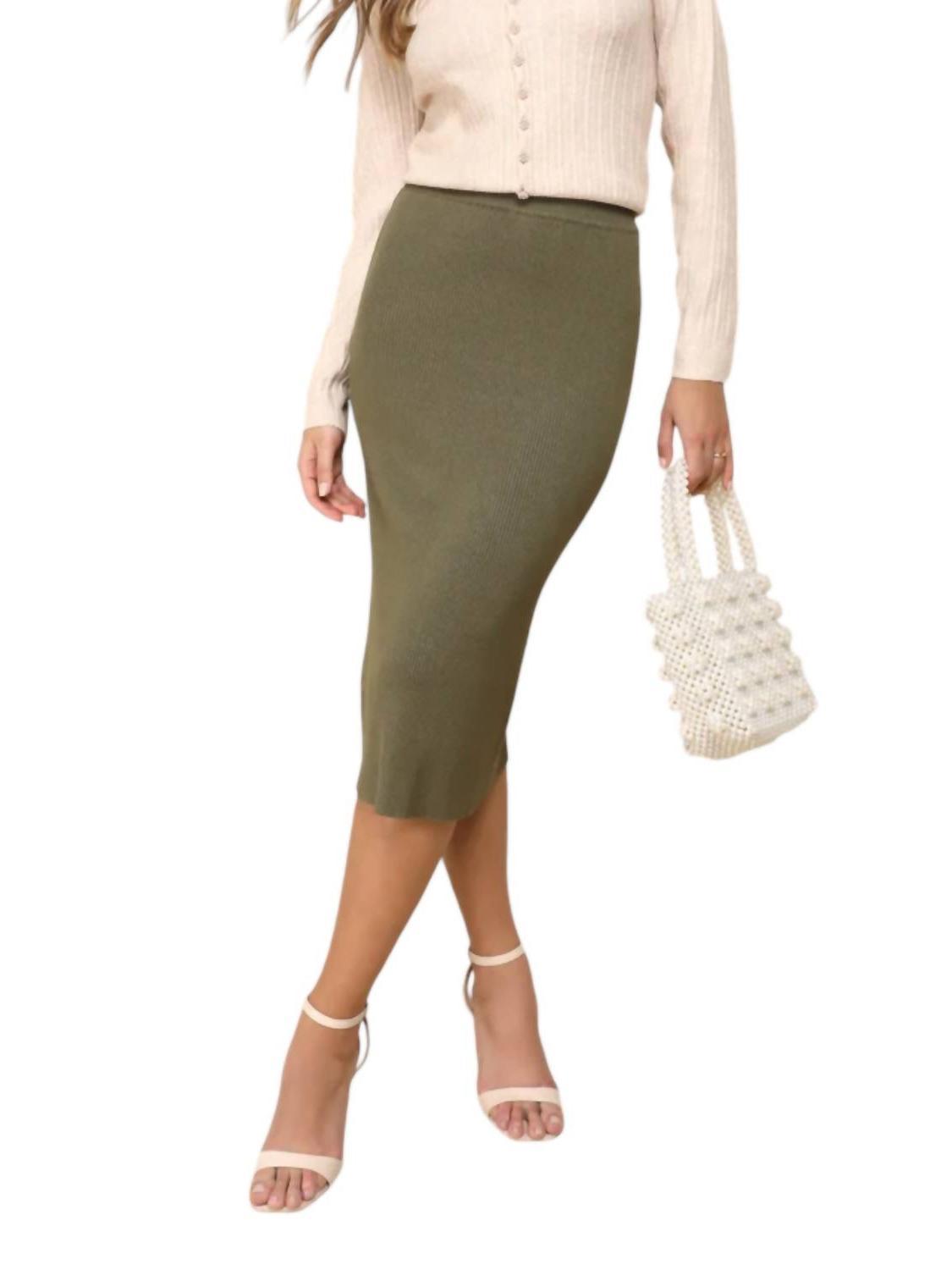 Wishlist thick ribbed midi back slit sweater skirt Olive - $37.00