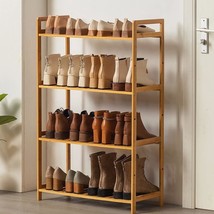 4 Tier Shoe Rack, Bamboo And Wood Boot Rack, Cowboy Boots, H40 X L28 X W10. - £46.99 GBP