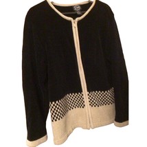 Designers Studio Originals Womens Cardigan Sweater Zipper Size Large Black Beige - £11.73 GBP