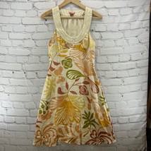 Max Rave Dress Womens Sz M A Line Cream Yellow Floral Print Sleeveless - £15.52 GBP