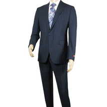 Men Suit BERLUSCONI Italian Wool 180's Pin Stripe One Button Peak UGS95-01 Navy image 3
