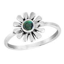 Precious Sunflower Abalone Shell Blossom Sterling Silver Band Ring-9 - £10.40 GBP
