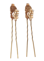 Vintage Hair Pins Chignon With AB Rhinestones Faux Pearls Set of 2 - £7.58 GBP