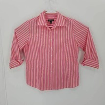 Kirkland Signature Womens Button Front Shirt Pink Stripe Stretch 3/4 Sle... - £9.48 GBP