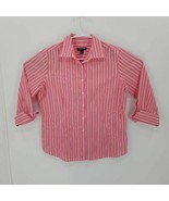 Kirkland Signature Womens Button Front Shirt Pink Stripe Stretch 3/4 Sle... - £9.47 GBP