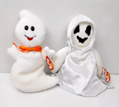 Set of 2 Ty Beanie Babies Spooky Ghost &amp; Sheets Ghosts Halloween w/ Tags Vtg - £9.73 GBP