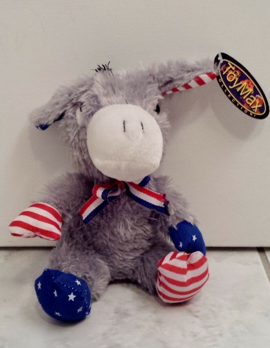 Toymax Collection Grey Gray Red White Blue Patriotic Stuffed Donkey Animal - $10.99