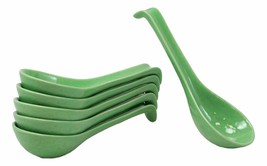 Japanese Glossy Green Porcelain Ceramic Soup Spoons With Hook 6 Pack Spoon Set - £20.77 GBP
