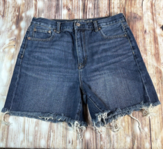 American Eagle MOM SHORT Size 10 Blue Denim Hi Rise Cut Off Jean Shorts ... - £18.60 GBP