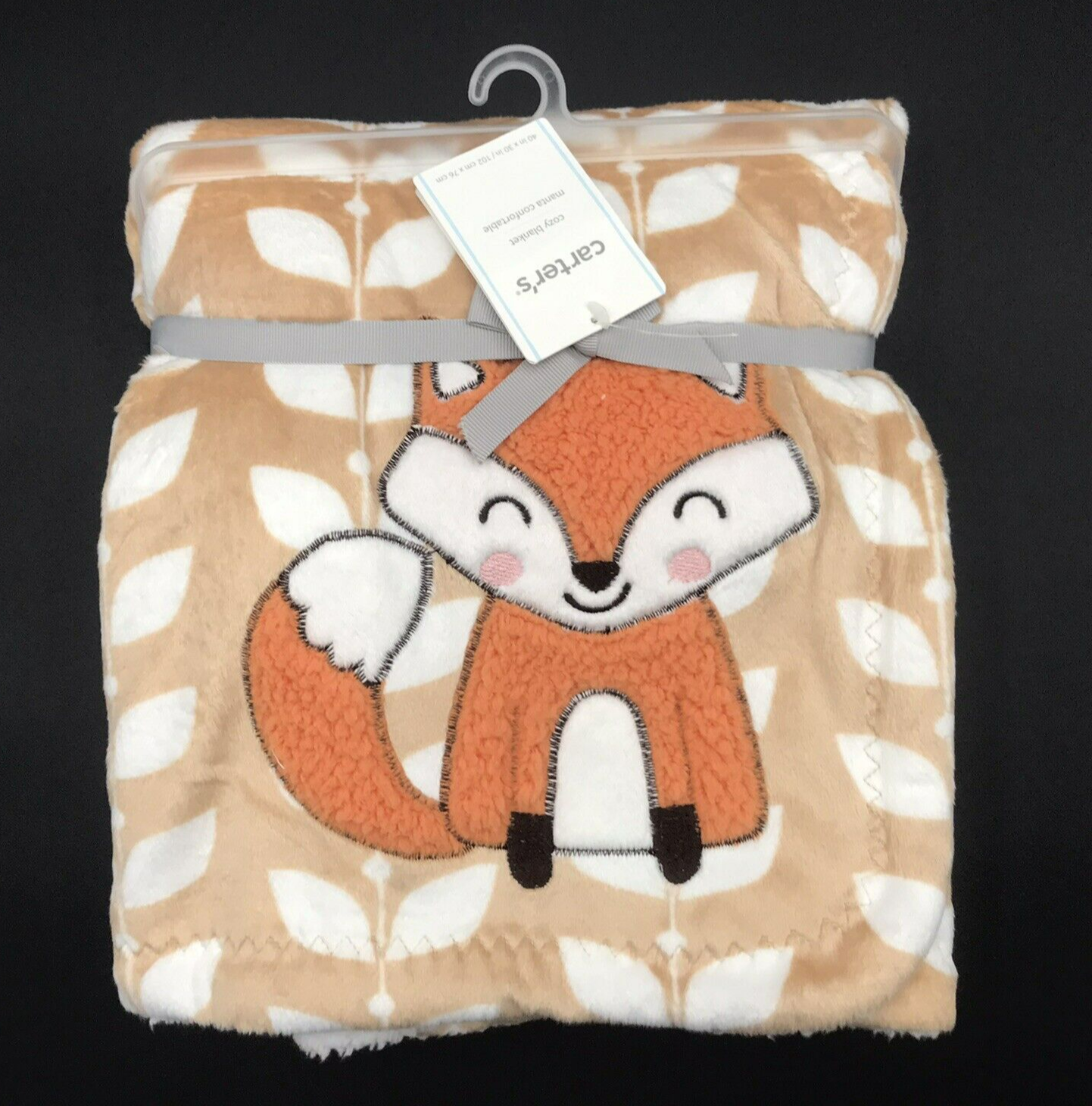 Primary image for Carter's Baby Blanket Fox Leaves Tan Orange Plush Sherpa