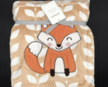 Carter&#39;s Baby Blanket Fox Leaves Tan Orange Plush Sherpa - £39.50 GBP
