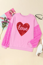 Pink Shiny Heart Shape love Print Sequined Sleeve Sweatshirt - $24.33