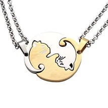 Stainless Steel Cat Necklaces Best Friend Jewelry Puzzle Silver Gold 22&quot; - £21.61 GBP