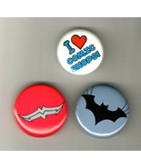 3 Promo DC Comic Book Pins ~ Batman Wonder Woman &amp; I Love Comic Shops! - $187.20 MXN