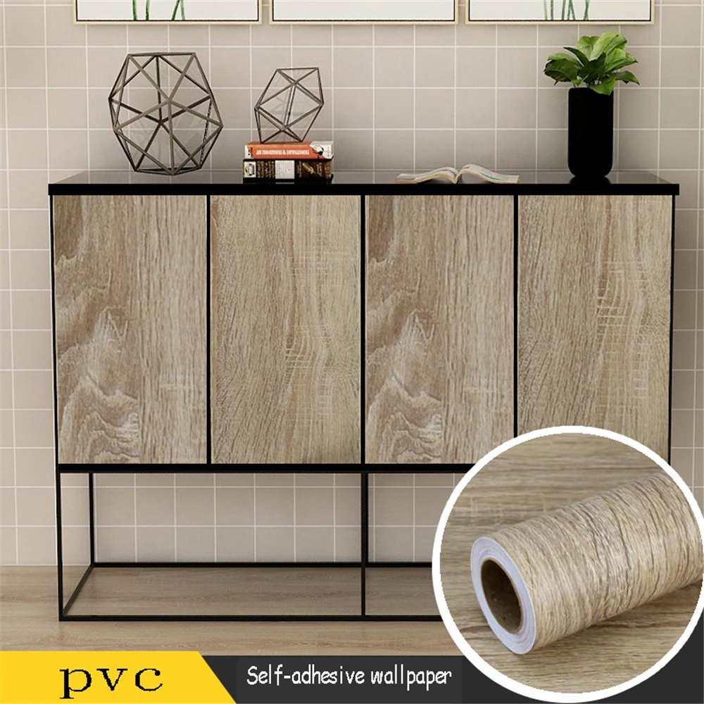 PVC Wood Grain Stickers Wardrobe Cabinet Table Furniture Renovation Wallpaper Se - £43.35 GBP