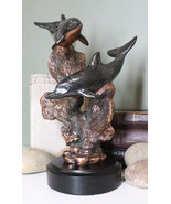 Marine 2 Black Dolphins Swimming by Coral Reef Electroplated Bronze Figu... - $140.86 CAD