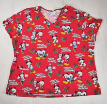 Disney Christmas Scrub Top Mickey Minnie Mouse Meet Me Under The Mistlet... - £21.99 GBP