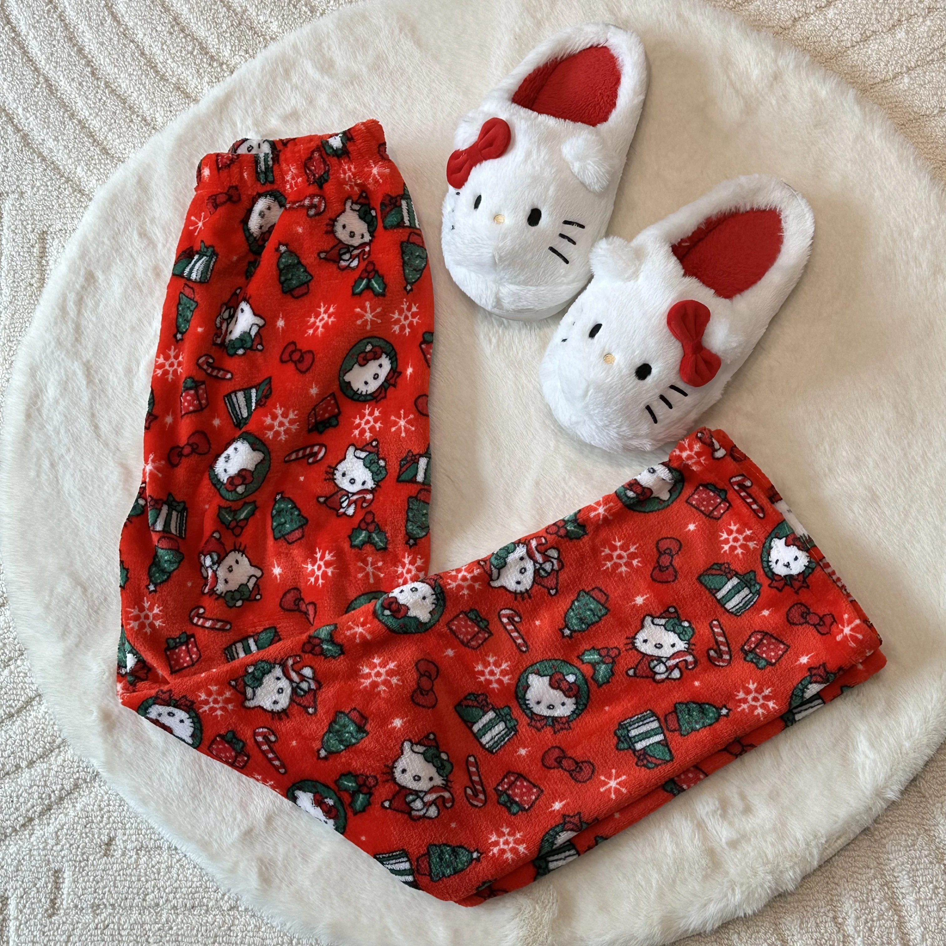 Sanrio Halloween Hello Kitty Cartoon Pumpkin Kt Cat Flannel Pajama Pants Women&#39;s - £8.74 GBP+