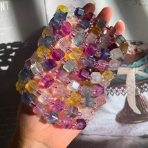 Natural Colorful Fluorite Quartz Bracelet Clear Cube Rectangle Beads Gemstone 8x - £29.14 GBP