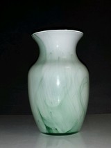 Indiana Glass 8&quot; Vase #31007 Crystal Reverse Paint White with Green Swirls - £9.39 GBP