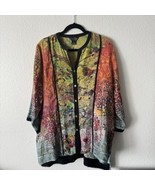 Citron Santa Monica Silk Multicolor Abstract Button Down Blouse Orange g... - $75.00