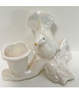 White Dove Bird Iridescent Ceramic Candle Holder Vintage 1980-90s 3.5&quot; P... - $19.99