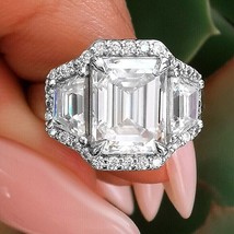 2.50Ct Emerald Cut Simulated Diamond Halo  Engagement Ring 14k White Gold Plated - £102.23 GBP
