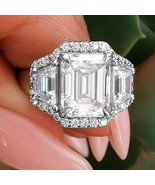 2.50Ct Emerald Cut Simulated Diamond Halo  Engagement Ring 14k White Gol... - £102.96 GBP