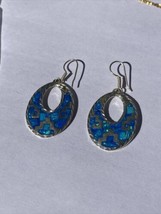 Mexico Blue Inlay Aztec Style Dangle Earrings - £19.38 GBP