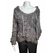 Free People Sweater XS Light As A Feather Fuzzy Hoodie Purple Fringe  - AC - $22.84