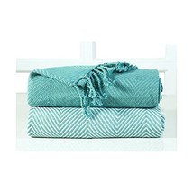 EHC Luxury Pack of 2 Chevron Cotton Single Sofa Throw Blanket, Teal, 125 x 150 c - $64.00