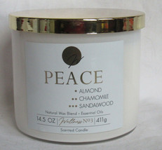 Kirkland&#39;s 14.5 oz Large Jar 3-Wick Candle Natural Wax Blend PEACE Sandalwood - £21.71 GBP